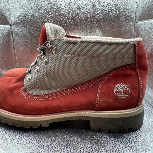 Size 12M Timberland Mens Brown Genuine Leather Mid Top Lace Up Waterproof Boots - Picture 6 of 10